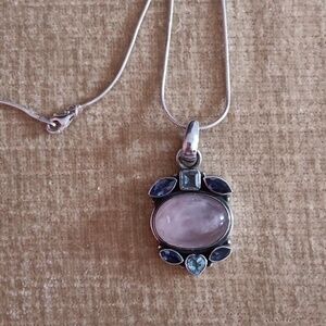 925 Italy Silver Snake Chain Crystal Pendant Necklace